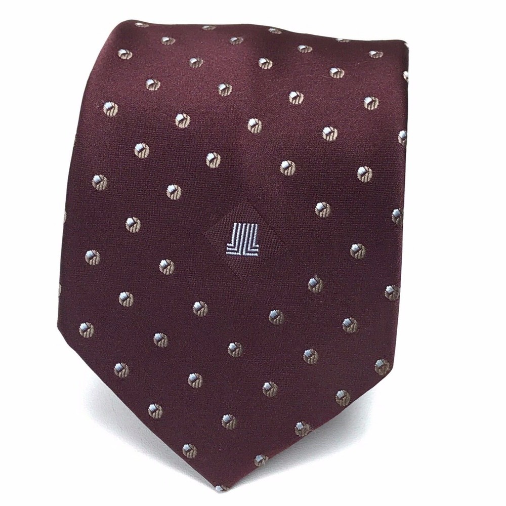Lanvin Men's Vintage Tie Burgundy Maroon Logo Circles Geometric Men's Necktie